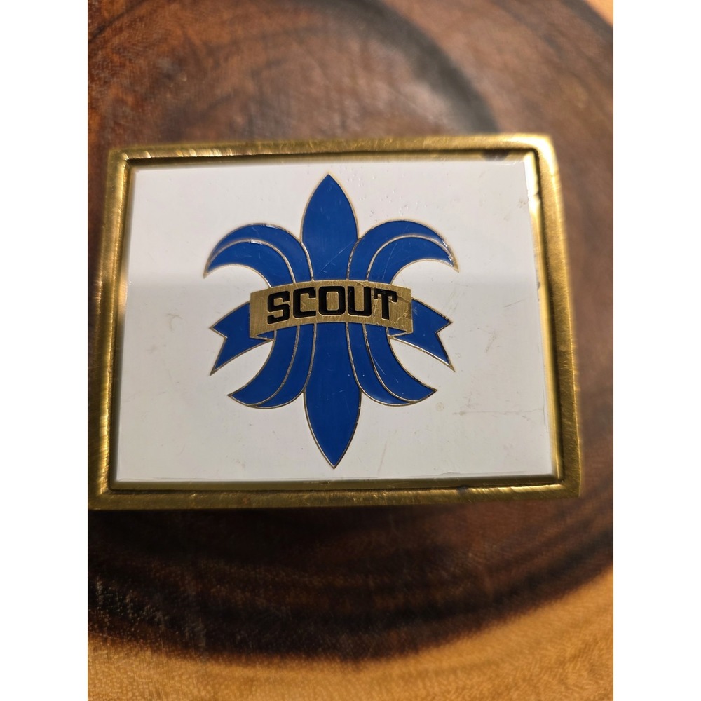 Boy Scouts Of America Solid Brass Uniform Belt Buckle On White Enamel Vintage